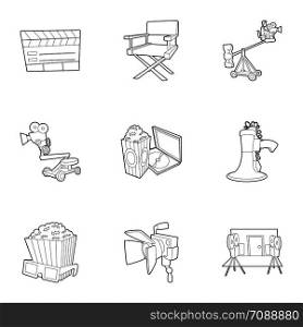 Filming icons set. Outline set of 9 filming vector icons for web isolated on white background. Filming icons set, outline style