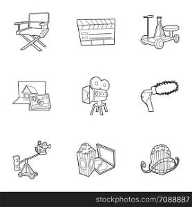 Filming location icons set. Outline set of 9 filming location vector icons for web isolated on white background. Filming location icons set, outline style