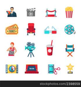 Filmmaking and production icons set with cinema director and awards flat isolated vector illustration . Filmmaking Icons Set