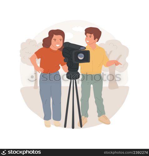Filmmaking class isolated cartoon vector illustration. Filmmaking day camp for children, summer program, video production PA day, after school activity, cinema class, daycare vector cartoon.. Filmmaking class isolated cartoon vector illustration.