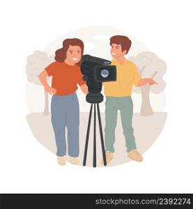 Filmmaking class isolated cartoon vector illustration. Filmmaking day camp for children, summer program, video production PA day, after school activity, cinema class, daycare vector cartoon.. Filmmaking class isolated cartoon vector illustration.