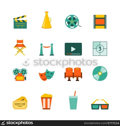 Filmmaking movie theater cinema entrance retro tickets and 3d polarized glasses flat icons collection isolated vector illustration