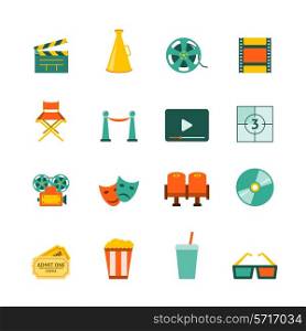 Filmmaking movie theater cinema entrance retro tickets and 3d polarized glasses flat icons collection isolated vector illustration