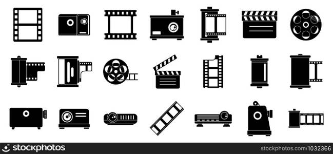 Filmstrip camera icons set. Simple set of filmstrip camera vector icons for web design on white background. Filmstrip camera icons set, simple style