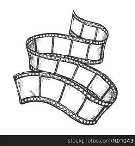 Filmstrip For Old Video Camera Monochrome Vector. Blank Photography Record Filmstrip. Filmmaking Equipment Element Engraving Template Hand Drawn In Vintage Style Black And White Illustration. Filmstrip For Old Video Camera Monochrome Vector