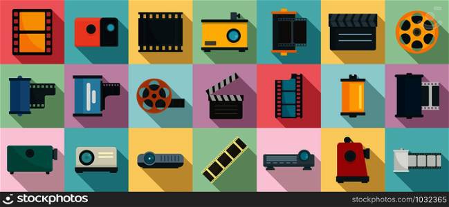 Filmstrip icons set. Flat set of filmstrip vector icons for web design. Filmstrip icons set, flat style