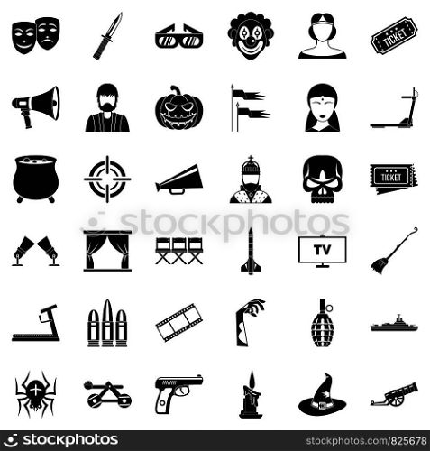 Filmstrip icons set. Simple style of 36 filmstrip vector icons for web isolated on white background. Filmstrip icons set, simle style