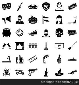 Filmstrip icons set. Simple style of 36 filmstrip vector icons for web isolated on white background. Filmstrip icons set, simle style