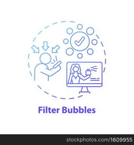 Filter bubbles concept icon. Journalism challenge idea thin line illustration. Isolating users from differing viewpoints. Propaganda and manipulation. Vector isolated outline RGB color drawing. Filter bubbles concept icon