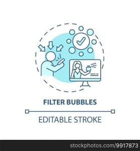 Filter bubbles concept icon. Journalism challenge idea thin line illustration. Website algorithm. Aligning with existing beliefs. Vector isolated outline RGB color drawing. Editable stroke. Filter bubbles concept icon