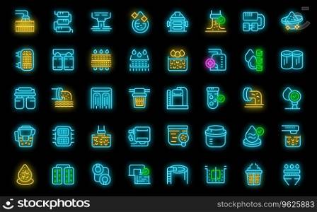 Filter for water purification icons set outline vector. Treatment tank. Sewage pipe neon color on black. Filter for water purification icons set vector neon
