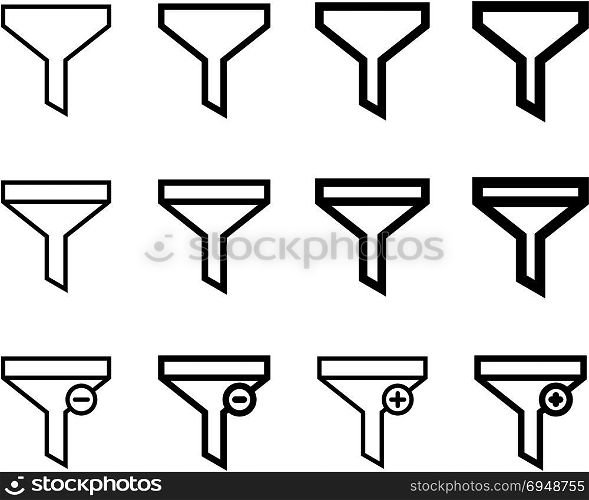 Filter Icon Collection, Add Apply Remove Sort Various Task Filter Icon Vector Art Illustration