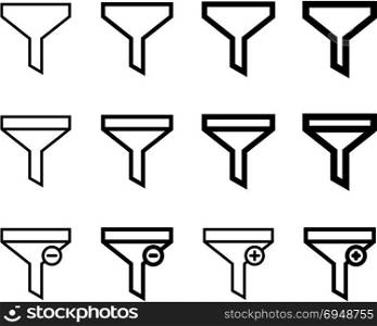Filter Icon Collection, Add Apply Remove Sort Various Task Filter Icon Vector Art Illustration