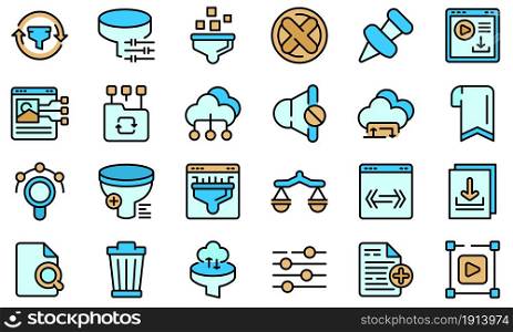 Filter search icons set. Outline set of filter search vector icons thin line color flat isolated on white. Filter search icons set line color vector
