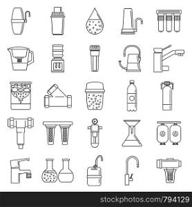Filter water system icon set. Outline set of filter water system vector icons for web design isolated on white background. Filter water system icon set, outline style