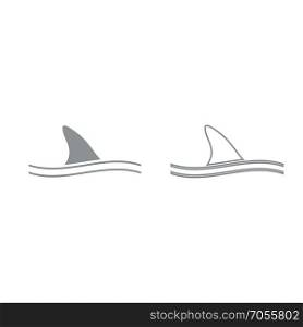 Fin of shark grey set icon .