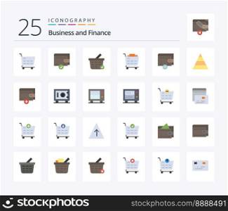 Finance 25 Flat Color icon pack including wallet. money. shopping cart. structure. career