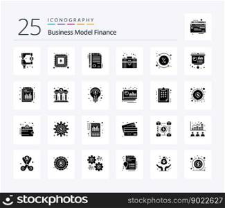 Finance 25 Solid Glyph icon pack including percent. costs. certificate. private. equity