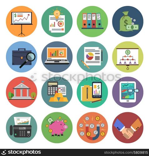 Finance analysis banking management icon flat set isolated vector illustration. Finance Icon Flat