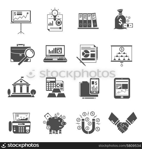 Finance and commerce icon flat black set isolated vector illustration. Finance Icon Black Set