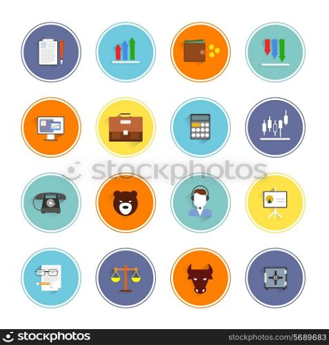Finance bank credit money exchange trading icons flat set isolated vector illustration