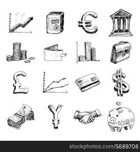 Finance banking business money exchange hand drawn icons set isolated vector illustration