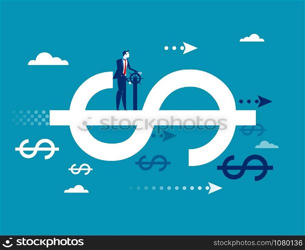 Finance. Businessman driving on dollar sign, Concept business finance success vector illustration. flat ideas design.