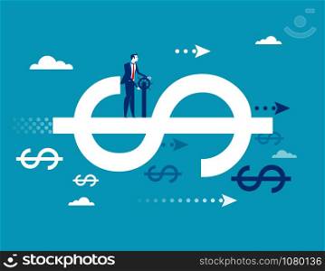 Finance. Businessman driving on dollar sign, Concept business finance success vector illustration. flat ideas design.