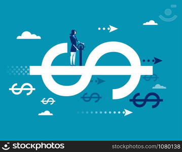 Finance. Businesswoman driving on dollar sign, Concept business finance success vector illustration. flat ideas design.