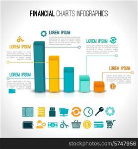 Finance charts infographic set with financial security business cooperation elements vector illustration