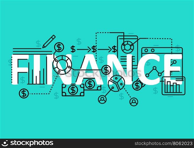 Finance concept flat line design with icons and elements. Modern finance concept vectors collection. Thin line flat design banners for website and mobile website, easy to use and highly customizable. Finance concept lettering