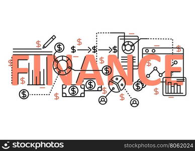 Finance concept flat line design with icons and elements. Modern finance concept vectors collection. Thin line flat design banners for website and mobile website, easy to use and highly customizable. Finance concept lettering