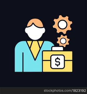 Finance director RGB color icon for dark theme. Control financial transactions. Executive role. Isolated vector illustration on night mode background. Simple filled line drawing on black. Finance director RGB color icon for dark theme