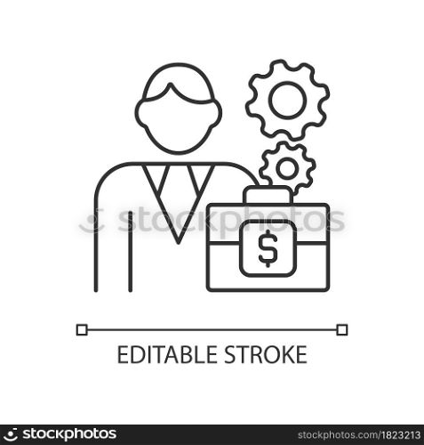 Finance director RGB linear icon. Control financial operations. Person that oversees budget. Thin line customizable illustration. Contour symbol. Vector isolated outline drawing. Editable stroke. Finance director RGB linear icon