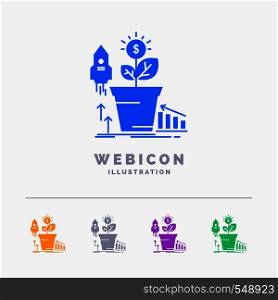 Finance, financial, growth, money, profit 5 Color Glyph Web Icon Template isolated on white. Vector illustration. Vector EPS10 Abstract Template background