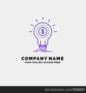 Finance, financial, idea, money, startup Purple Business Logo Template. Place for Tagline. Vector EPS10 Abstract Template background