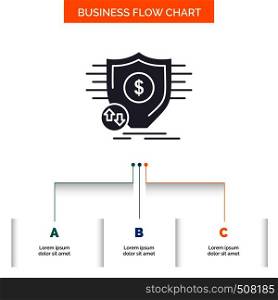 Finance, financial, money, secure, security Business Flow Chart Design with 3 Steps. Glyph Icon For Presentation Background Template Place for text.. Vector EPS10 Abstract Template background