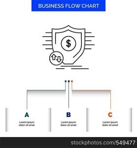Finance, financial, money, secure, security Business Flow Chart Design with 3 Steps. Line Icon For Presentation Background Template Place for text. Vector EPS10 Abstract Template background