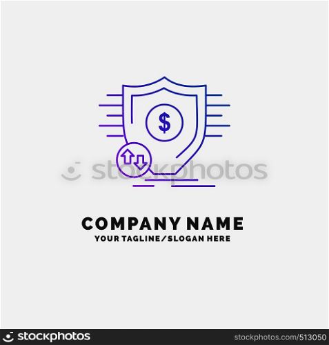 Finance, financial, money, secure, security Purple Business Logo Template. Place for Tagline. Vector EPS10 Abstract Template background