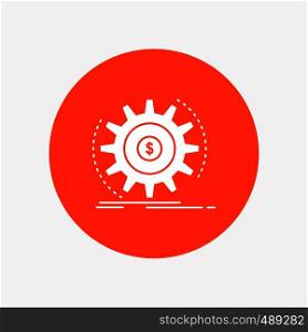 Finance, flow, income, making, money White Glyph Icon in Circle. Vector Button illustration. Vector EPS10 Abstract Template background