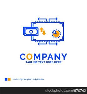 Finance, flow, marketing, money, payments Blue Yellow Business Logo template. Creative Design Template Place for Tagline.