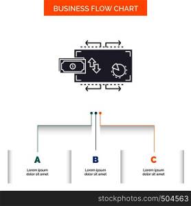 Finance, flow, marketing, money, payments Business Flow Chart Design with 3 Steps. Glyph Icon For Presentation Background Template Place for text.. Vector EPS10 Abstract Template background
