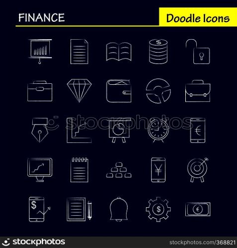 Finance Hand Drawn Icons Set For Infographics, Mobile UX/UI Kit And Print Design. Include  Dollar, Money, Note, Rupees, Divide, Math, Plus, Minus, Collection Modern Infographic Logo and Pictogram. - Vector