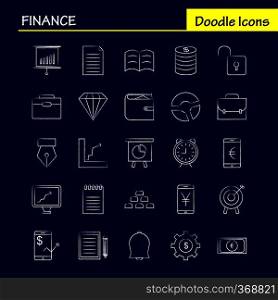 Finance Hand Drawn Icons Set For Infographics, Mobile UX/UI Kit And Print Design. Include  Dollar, Money, Note, Rupees, Divide, Math, Plus, Minus, Collection Modern Infographic Logo and Pictogram. - Vector