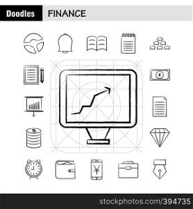 Finance Hand Drawn Icons Set For Infographics, Mobile UX/UI Kit And Print Design. Include: Dollar, Money, Note, Rupees, Divide, Math, Plus, Minus, Collection Modern Infographic Logo and Pictogram. - Vector
