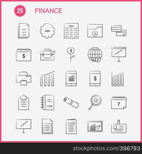 Finance Hand Drawn Icons Set For Infographics, Mobile UX/UI Kit And Print Design. Include: Graph, Business, Rate, Chart, Files, Documents, Folders, Text, Collection Modern Infographic Logo and Pictogram. - Vector