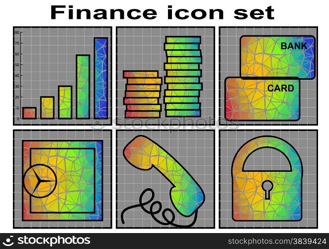 Finance icon set. Vector set of 6 multicolor finance icons