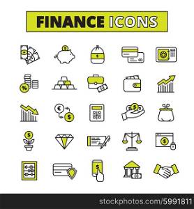 Finance icons set line. Finance business secure money exchange and saving bank operations symbols outlined pictograms set abstract vector isolated illustration