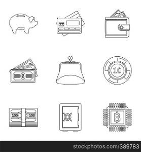 Finance icons set. Outline illustration of 9 finance vector icons for web. Finance icons set, outline style
