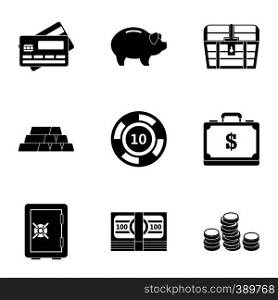 Finance icons set. Simple illustration of 9 finance vector icons for web. Finance icons set, simple style